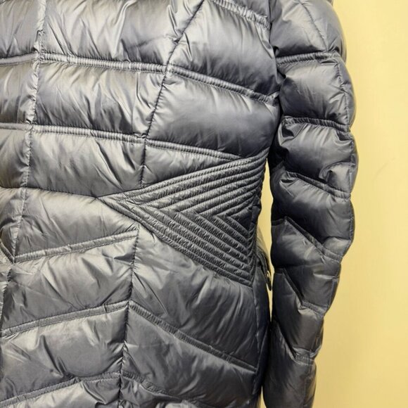 Cleo Navy Blue Long Feather Down Puffer Coat with Faux Fur Hood - Picture 7 of 15